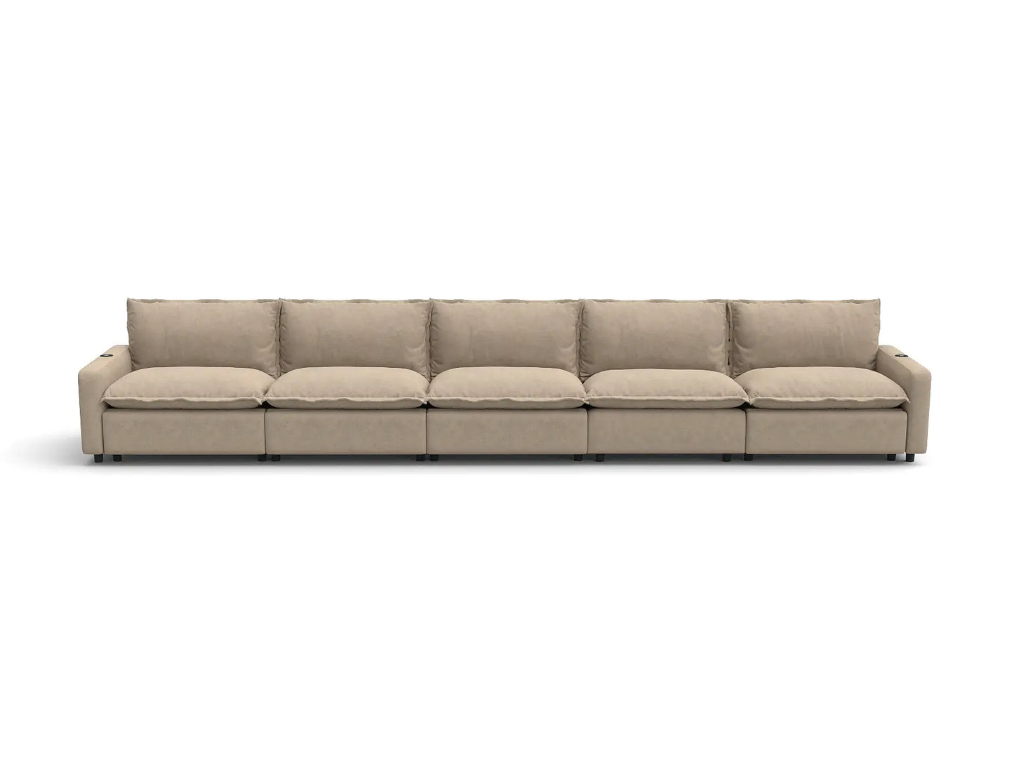 Modular Cero Reclining Sectionals | 5-Piece Khaki Linen Large Space Couch Sectionals 5-Seater