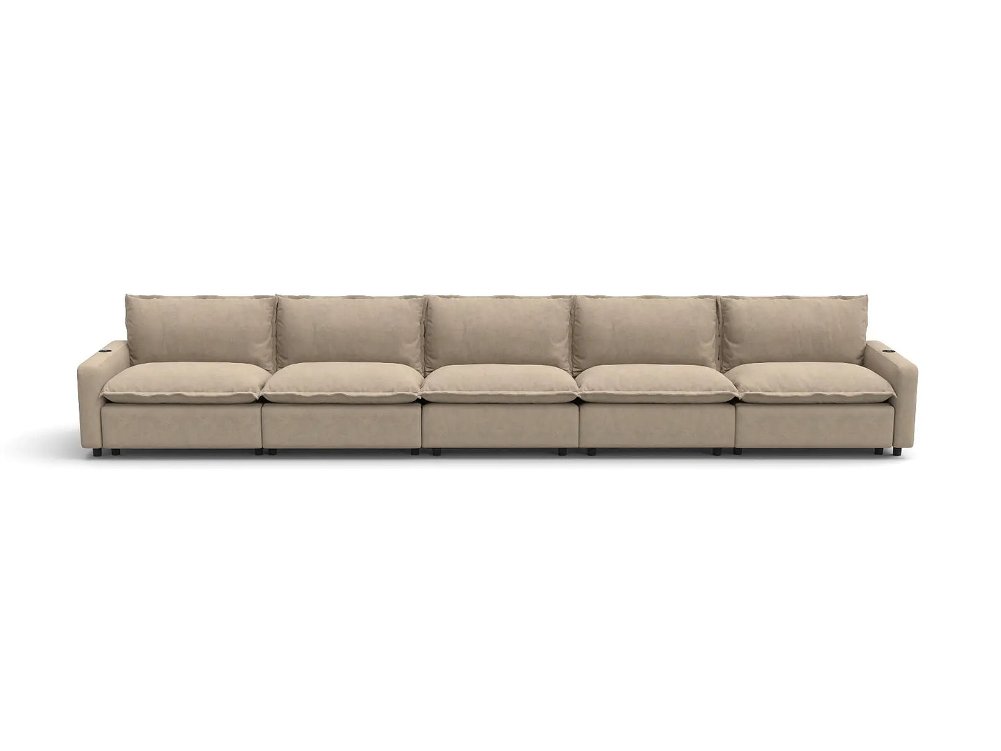 Modular Cero Sectional Recliner Couch | 5-Piece Khaki Linen Large Space Couch Sectionals 5-Seater