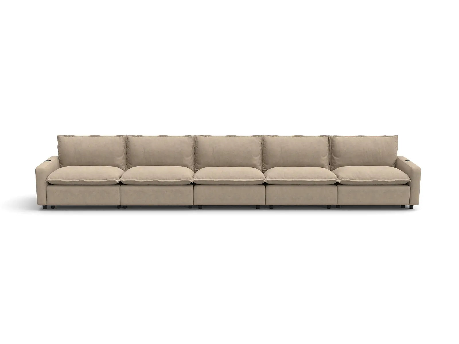 Modular Cero Sectional Recliner Couch | 5-Piece Khaki Linen Large Space Couch Sectionals 5-Seater