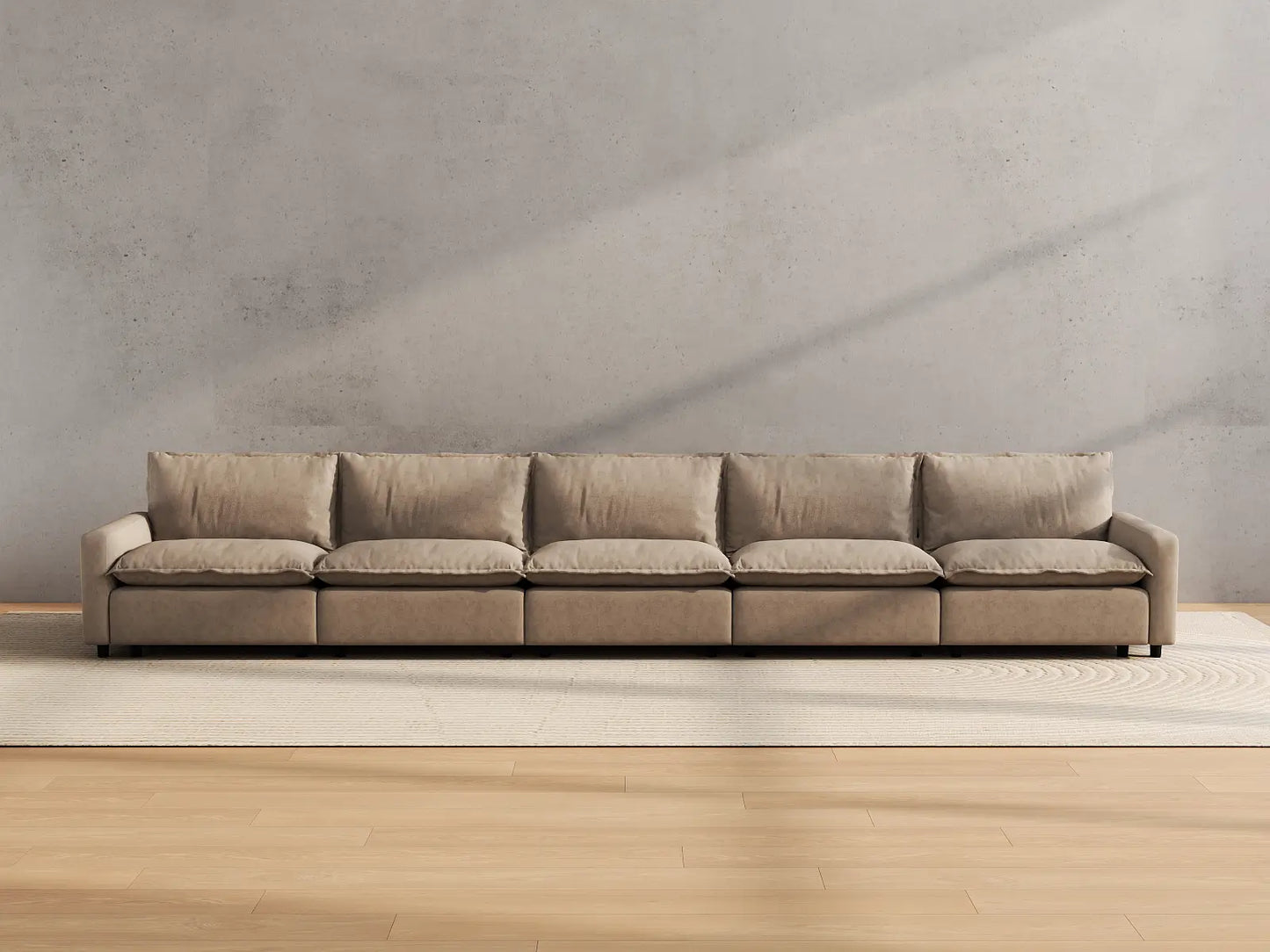 Modular Cero Modular Sectionals | 5-Piece Khaki Linen Large Space Couch Sectionals 5-Seater