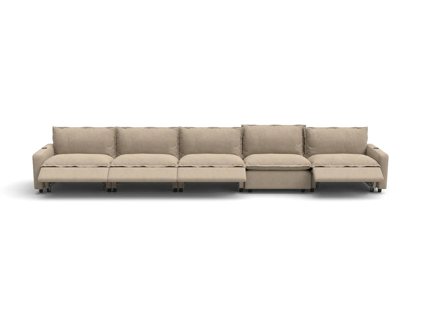Modular Cero Reclining Sectionals | 5-Piece Khaki Linen Large Space Couch Sectionals 5-Seater