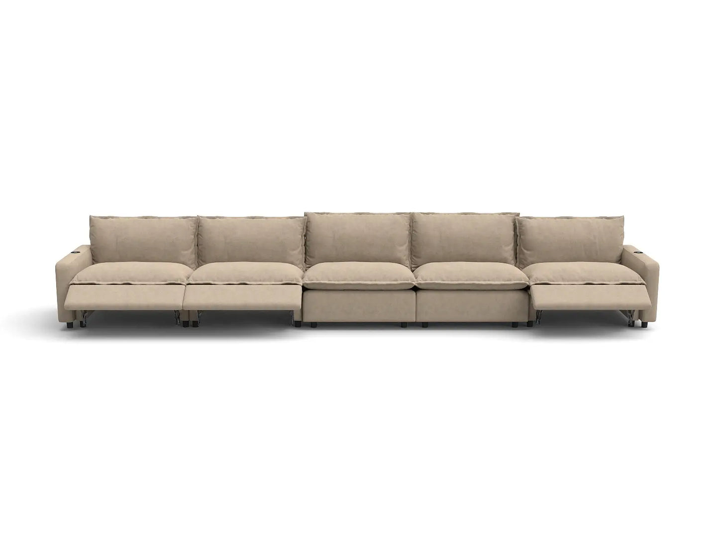 Modular Cero Sectional Recliner Couch | 5-Piece Khaki Linen Large Space Couch Sectionals 5-Seater