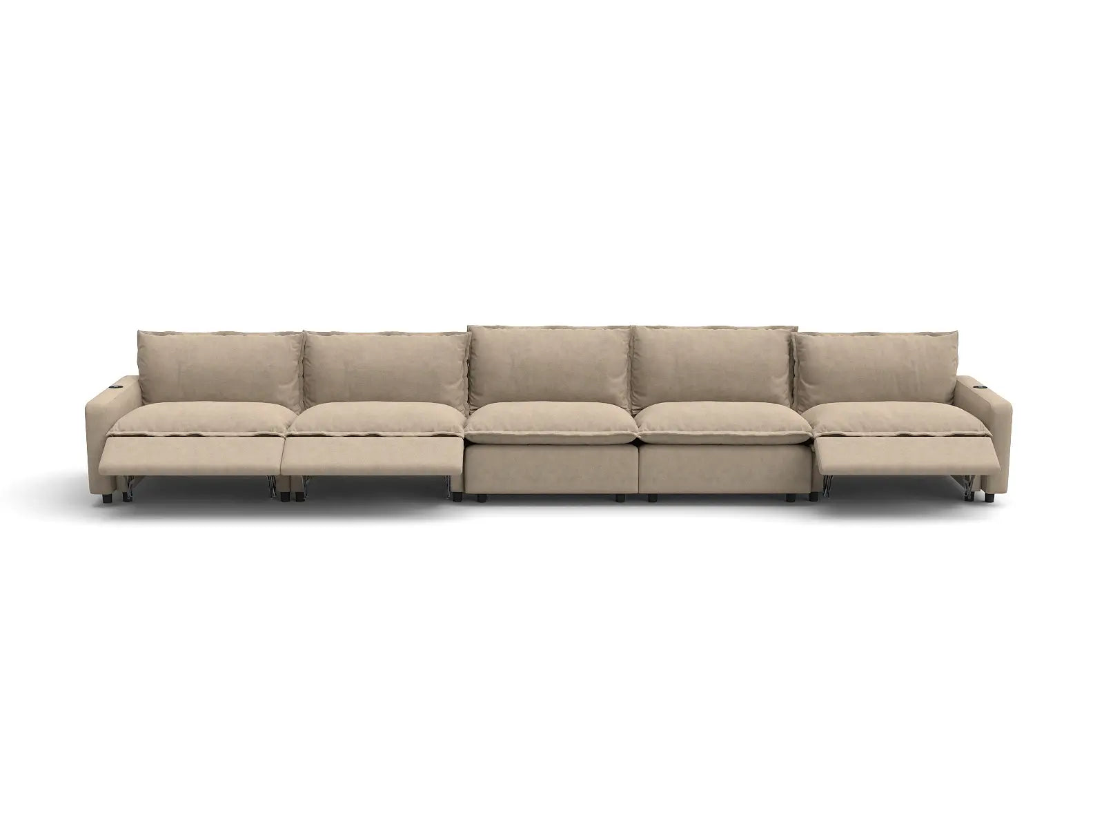 Modular Cero Sectional Recliner Couch | 5-Piece Khaki Linen Large Space Couch Sectionals 5-Seater