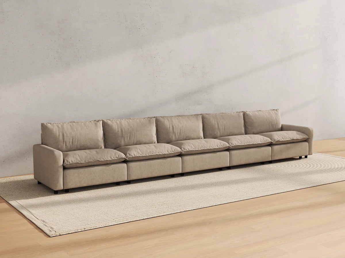 Modular Cero Modular Sectionals | 5-Piece Khaki Linen Large Space Couch Sectionals 5-Seater
