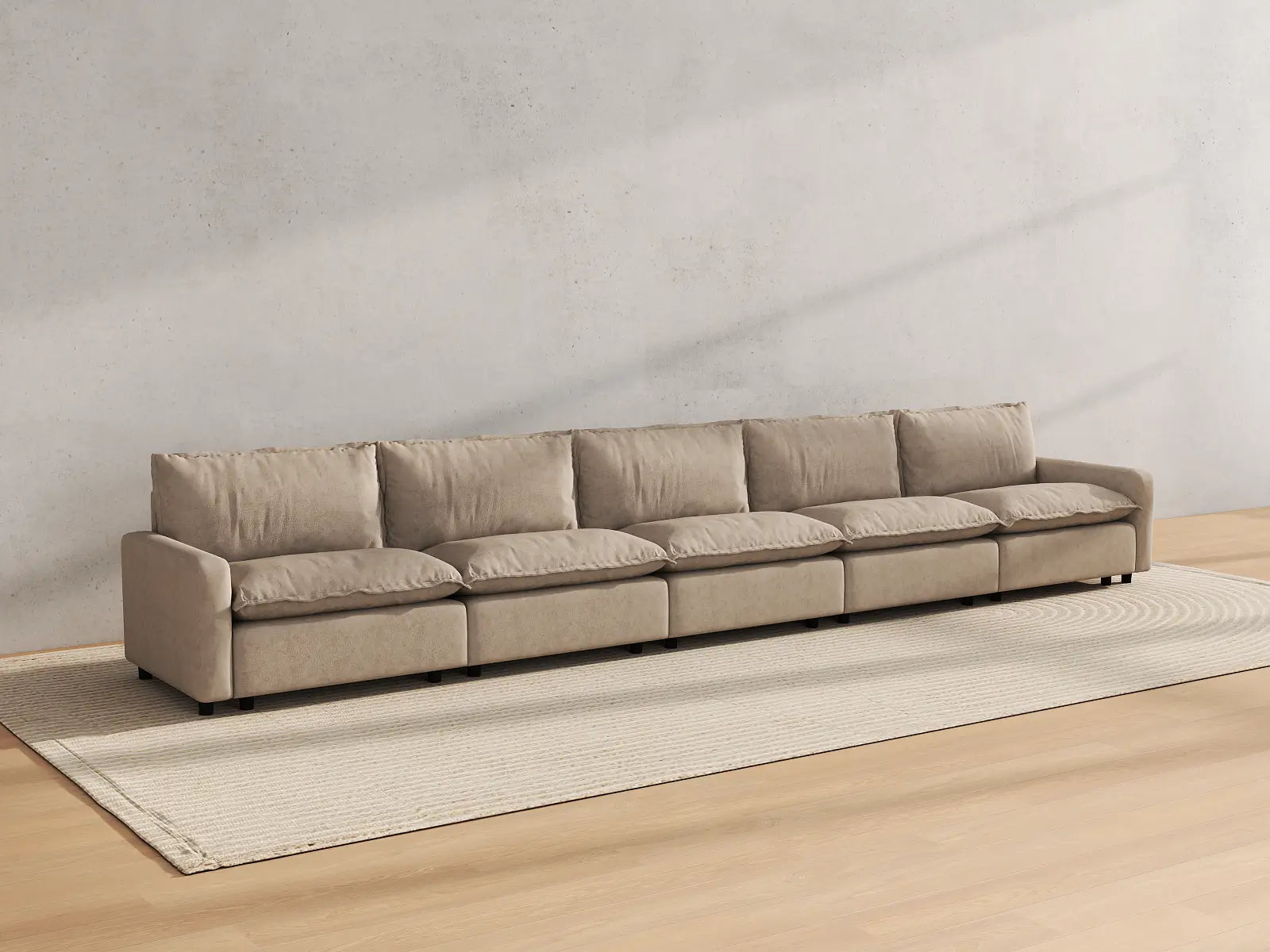 Modular Cero Modular Sectional Couch | 5-Piece Khaki Linen Large Space Couch Sectionals 5-Seater