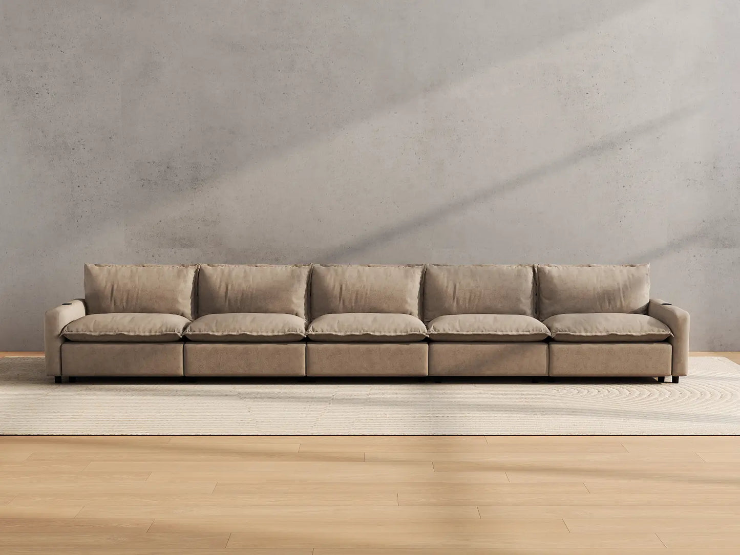 Modular Cero Reclining Sectionals | 5-Piece Khaki Linen Large Space Couch Sectionals 5-Seater