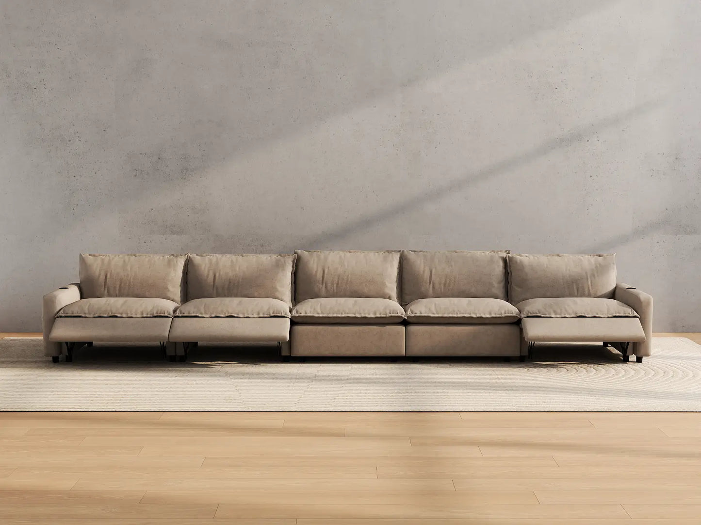 Modular Cero Sectional Recliner Couch | 5-Piece Khaki Linen Large Space Couch Sectionals 5-Seater