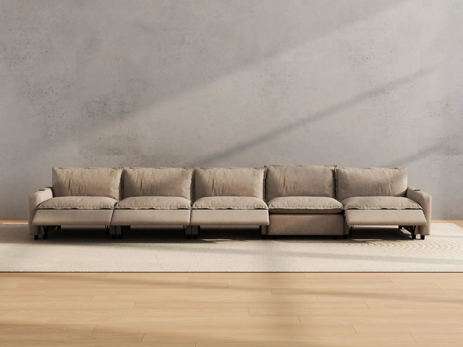 Modular Cero Recliner Sectional Couch | 5-Piece Khaki Linen Large Space Couch Sectionals 5-Seater