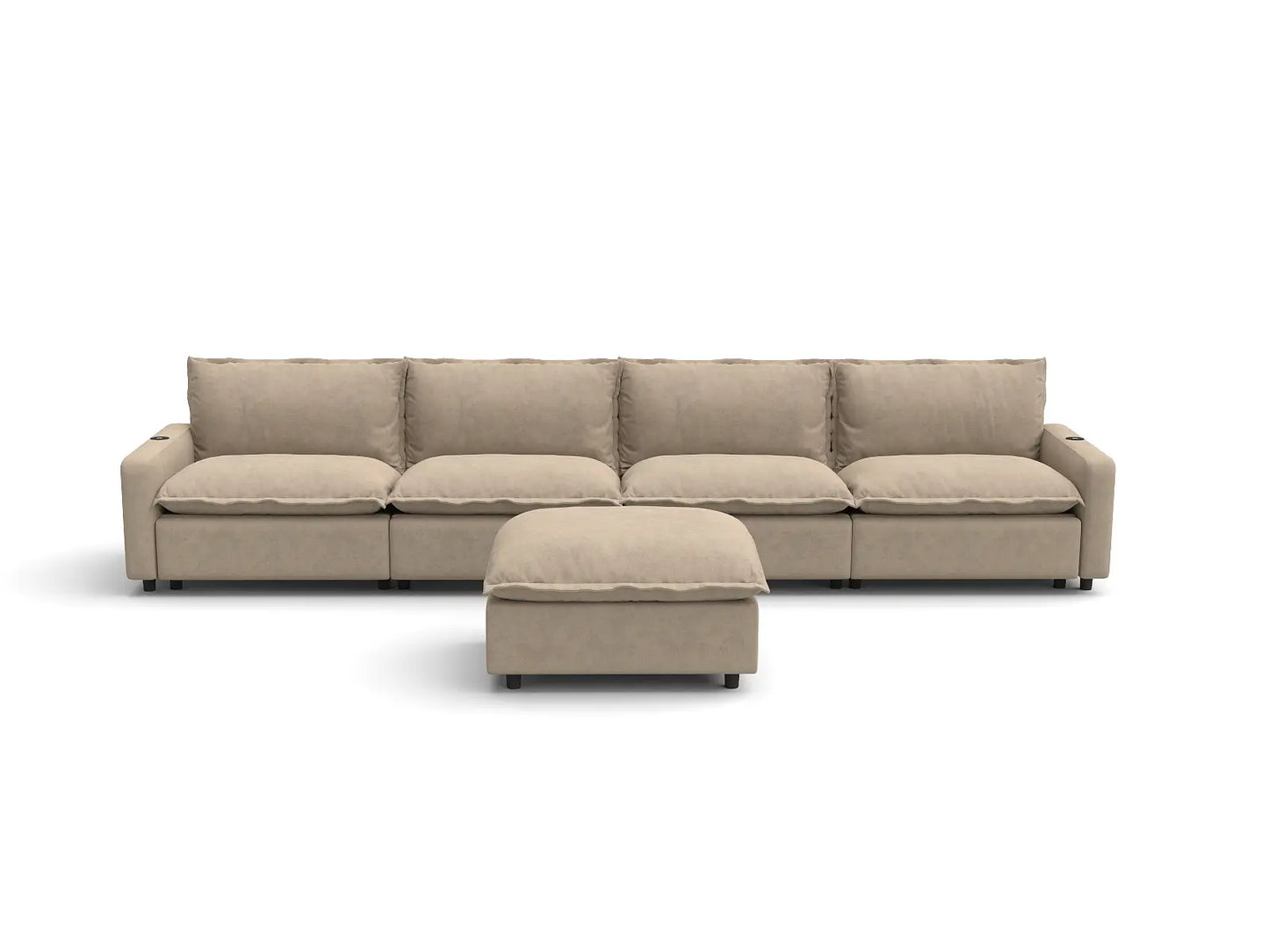 Modular Cero Reclining Sectionals | 5-Piece Khaki Linen Large Space L-Shaped Sectionals 4-Seater with 1-Ottoman