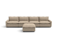 Modular Cero Reclining Sectionals | 5-Piece Khaki Linen Large Space L-Shaped Sectionals 4-Seater with 1-Ottoman