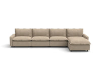 Modular Cero Sectional with Recliner and Chaise | 5-Piece Khaki Linen Large Space L-Shaped Sectionals 4-Seater with 1-Ottoman