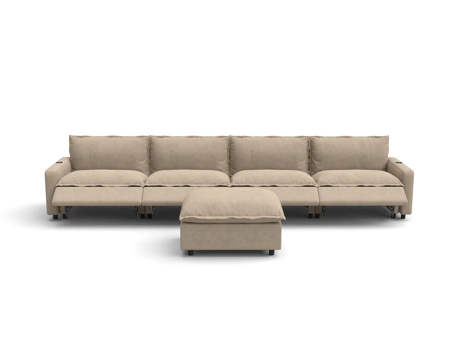 Modular Cero Recliner Sectional with Chaise | 5-Piece Khaki Linen Large Space L-Shaped Sectionals 4-Seater with 1-Ottoman