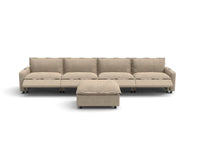Modular Cero Reclining Sectionals | 5-Piece Khaki Linen Large Space L-Shaped Sectionals 4-Seater with 1-Ottoman