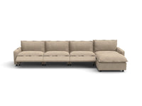 Modular Cero Sectional with Recliner and Chaise | 5-Piece Khaki Linen Large Space L-Shaped Sectionals 4-Seater with 1-Ottoman