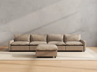 Modular Cero Reclining Sectionals | 5-Piece Khaki Linen Large Space L-Shaped Sectionals 4-Seater with 1-Ottoman
