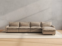 Modular Cero Sectional with Recliner and Chaise | 5-Piece Khaki Linen Large Space L-Shaped Sectionals 4-Seater with 1-Ottoman