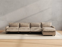 Modular Cero Sectional with Recliner and Chaise | 5-Piece Khaki Linen Large Space L-Shaped Sectionals 4-Seater with 1-Ottoman
