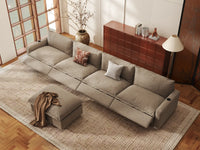 Modular Cero Reclining Sectionals | 5-Piece Khaki Linen Large Space L-Shaped Sectionals 4-Seater with 1-Ottoman