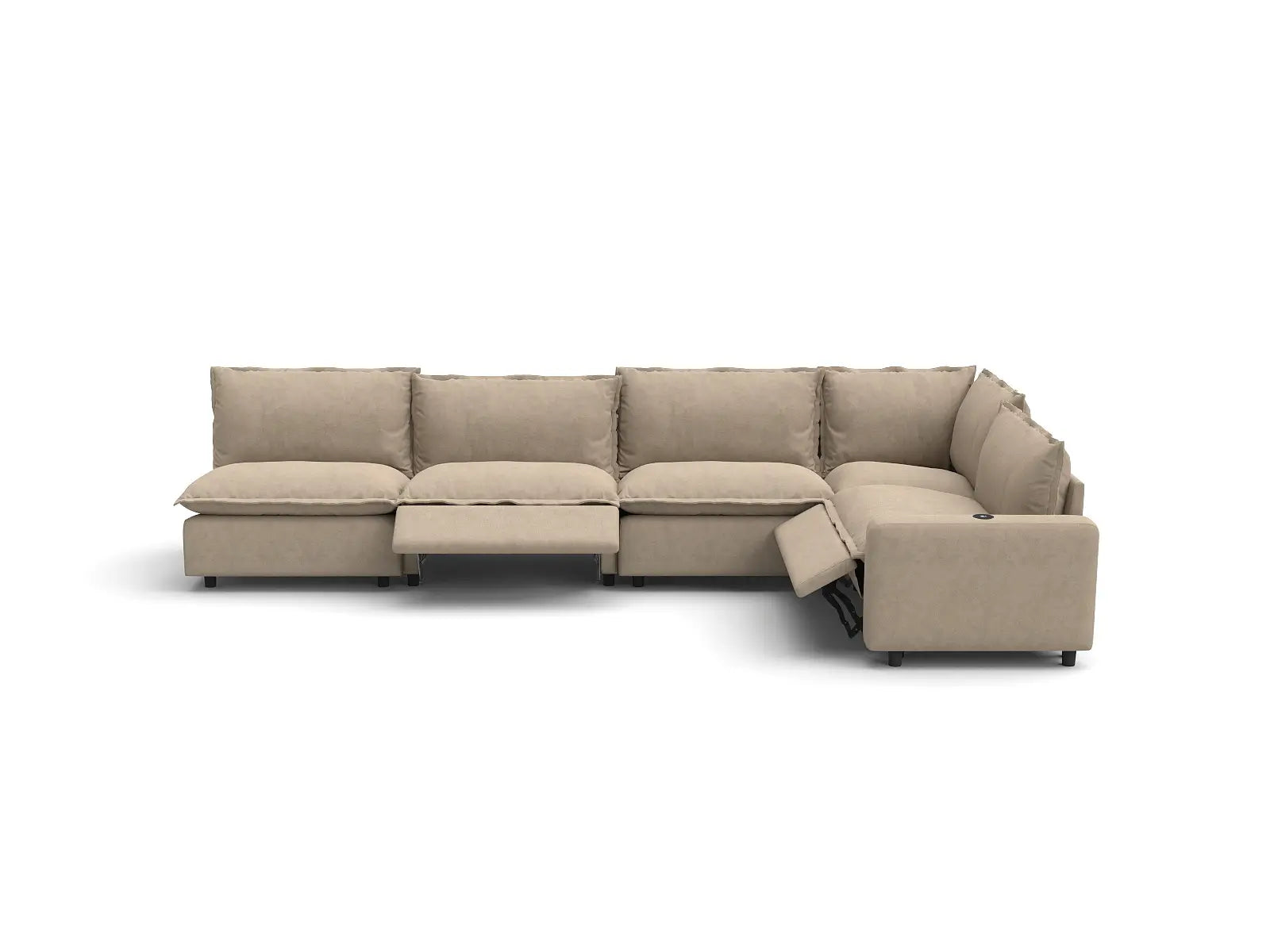 Modular Cero Large Reclining Sectional | 5-Piece Khaki Linen Large Space L-Shaped Sectionals 5-Seater
