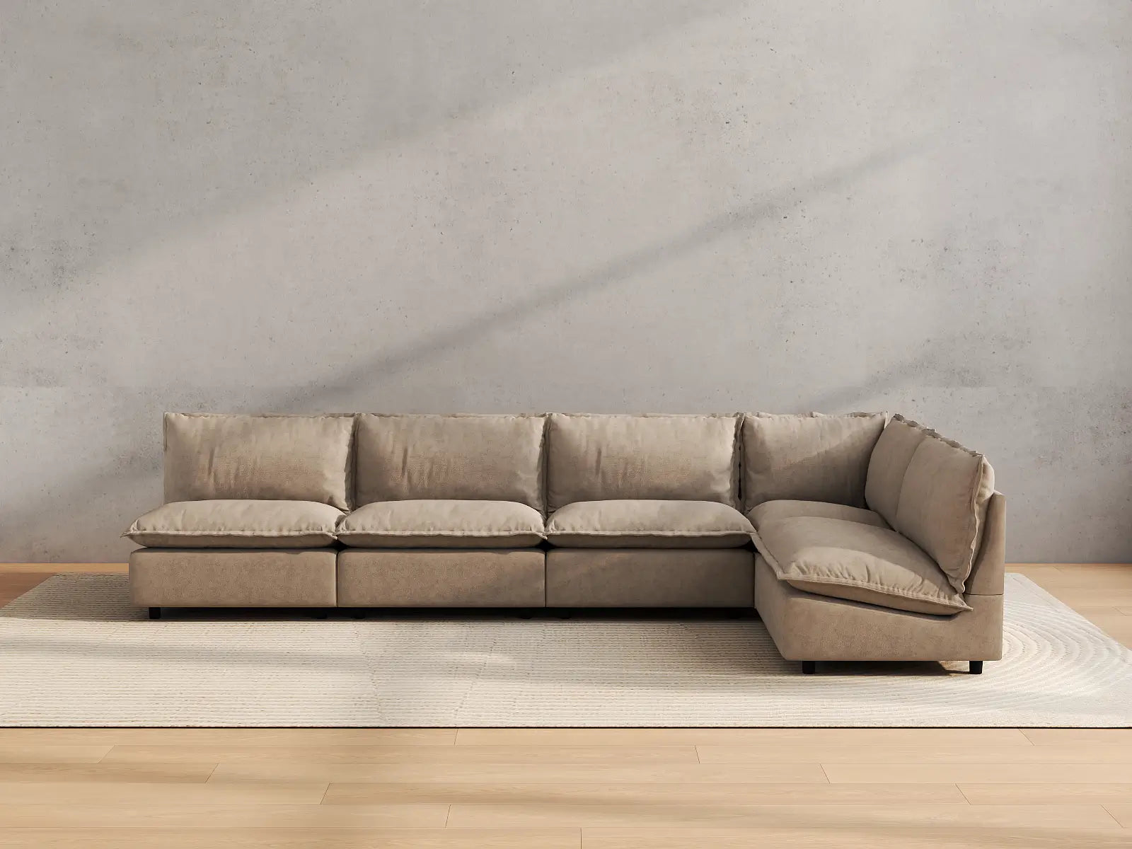 Modular Cero Large Modular Sectional | 5-Piece Khaki Linen Large Space L-Shaped Sectionals 5-Seater