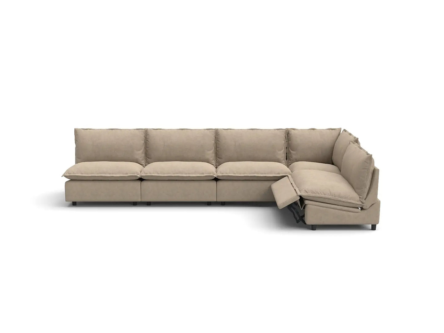 Modular Cero Reclining Sectionals | 5-Piece Khaki Linen Large Space L-Shaped Sectionals 5-Seater