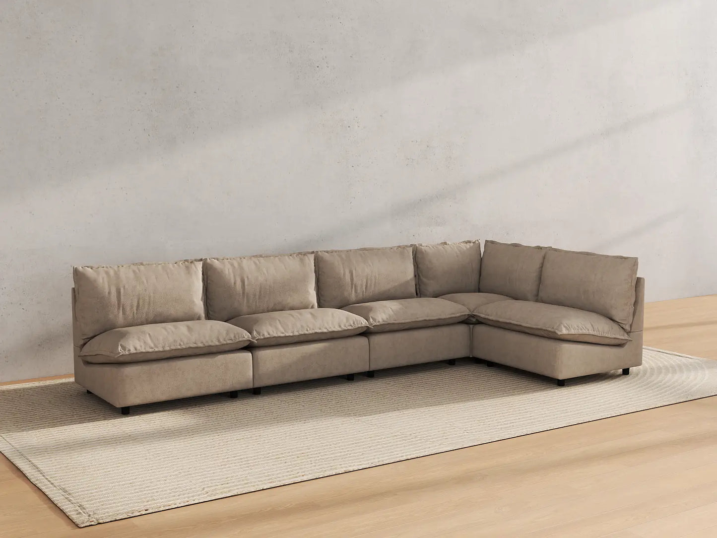 Modular Cero Modular Sectionals | 5-Piece Khaki Linen Large Space L-Shaped Sectionals 5-Seater