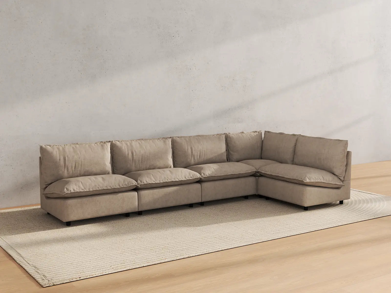 Modular Cero Large Modular Sectional | 5-Piece Khaki Linen Large Space L-Shaped Sectionals 5-Seater