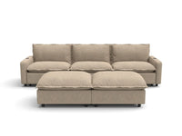 Modular Cero Reclining Sectionals | 5-Piece Khaki Linen Large Space U-Shaped Sectionals 3-Seater with 2-Ottomans