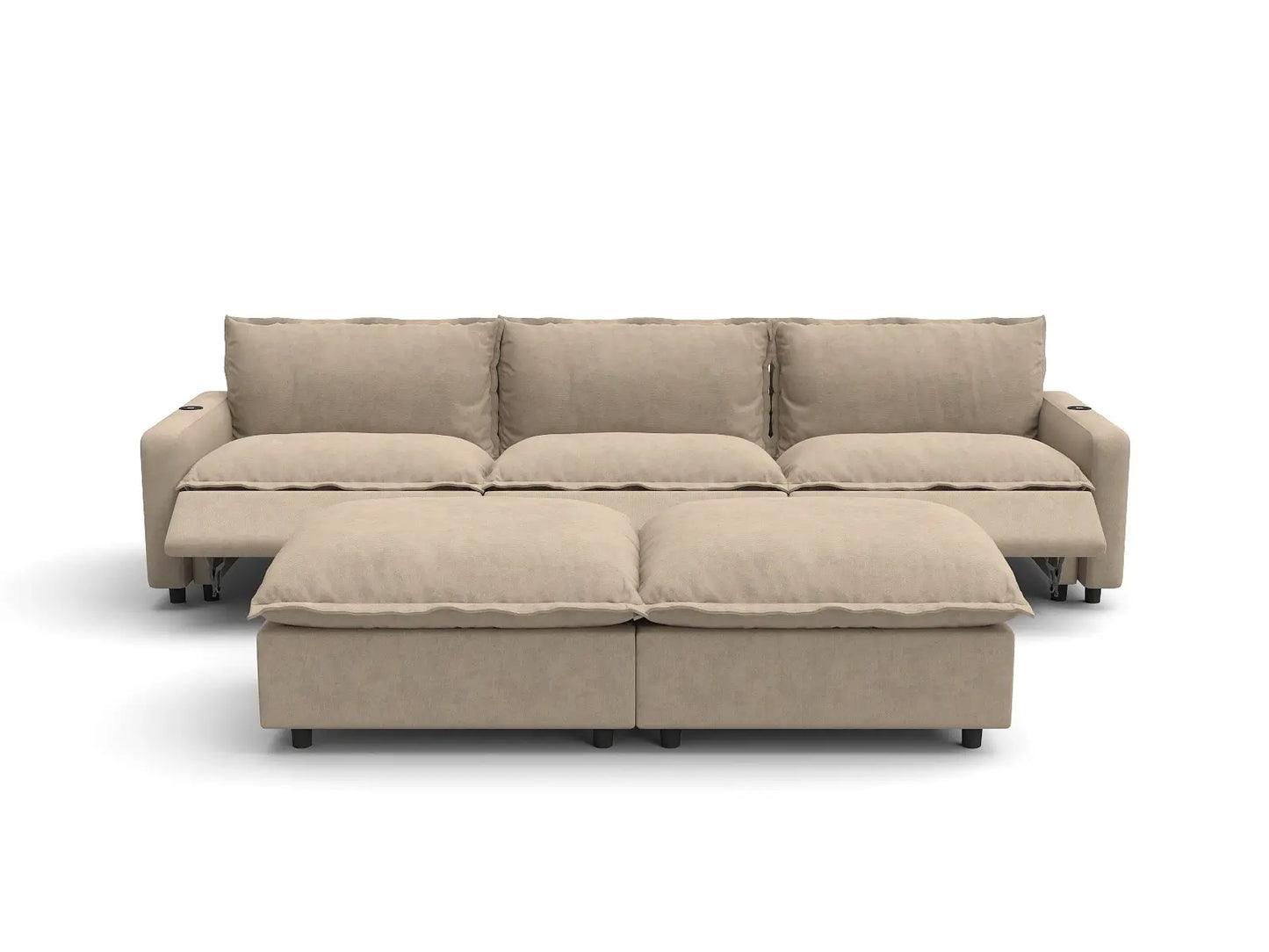 Modular Cero Reclining Sectionals | 5-Piece Khaki Linen Large Space U-Shaped Sectionals 3-Seater with 2-Ottomans