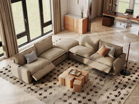 Modular Cero Reclining Sectionals | 5-Piece Khaki Linen Large Space V-Shaped Sectionals 4-Seater with 1-Ottoman