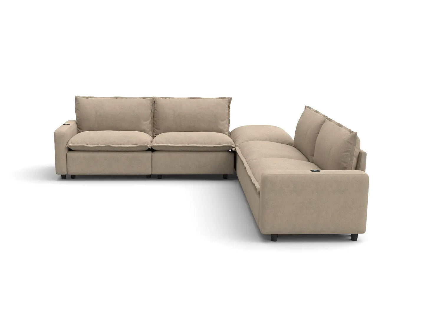 Modular Cero Reclining Sectionals | 5-Piece Khaki Linen Large Space V-Shaped Sectionals 4-Seater with 1-Ottoman