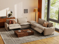 Modular Cero Reclining Sectionals | 5-Piece Khaki Linen Large Space V-Shaped Sectionals 4-Seater with 1-Ottoman