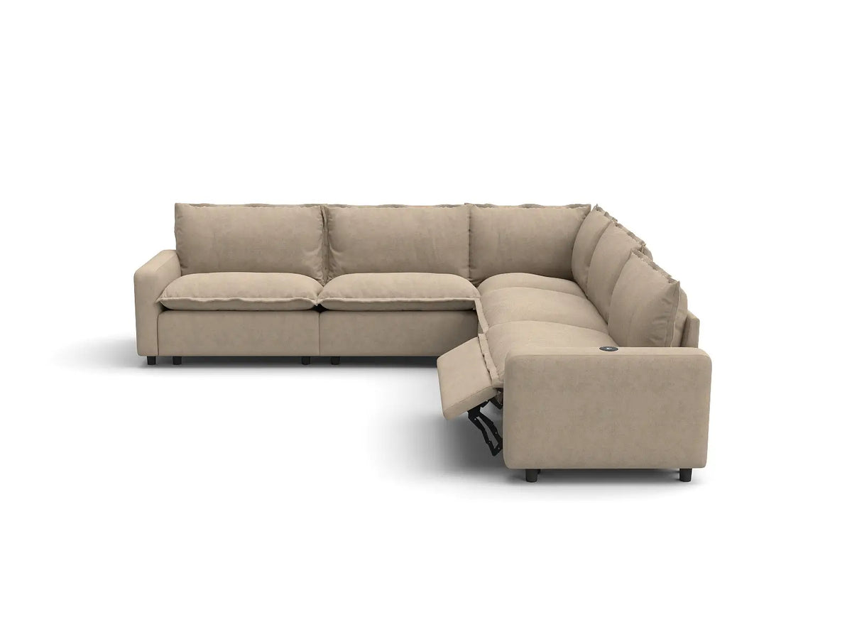Modular Cero Reclining Sectionals | 5-Piece Khaki Linen Large Space V-Shaped Sectionals 5-Seater