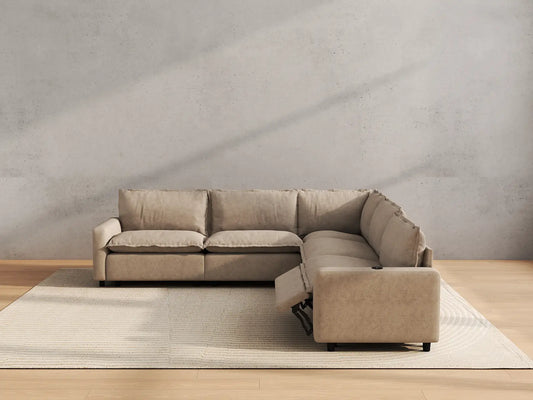 Modular Cero Reclining Sectionals | 5-Piece Khaki Linen Large Space V-Shaped Sectionals 5-Seater