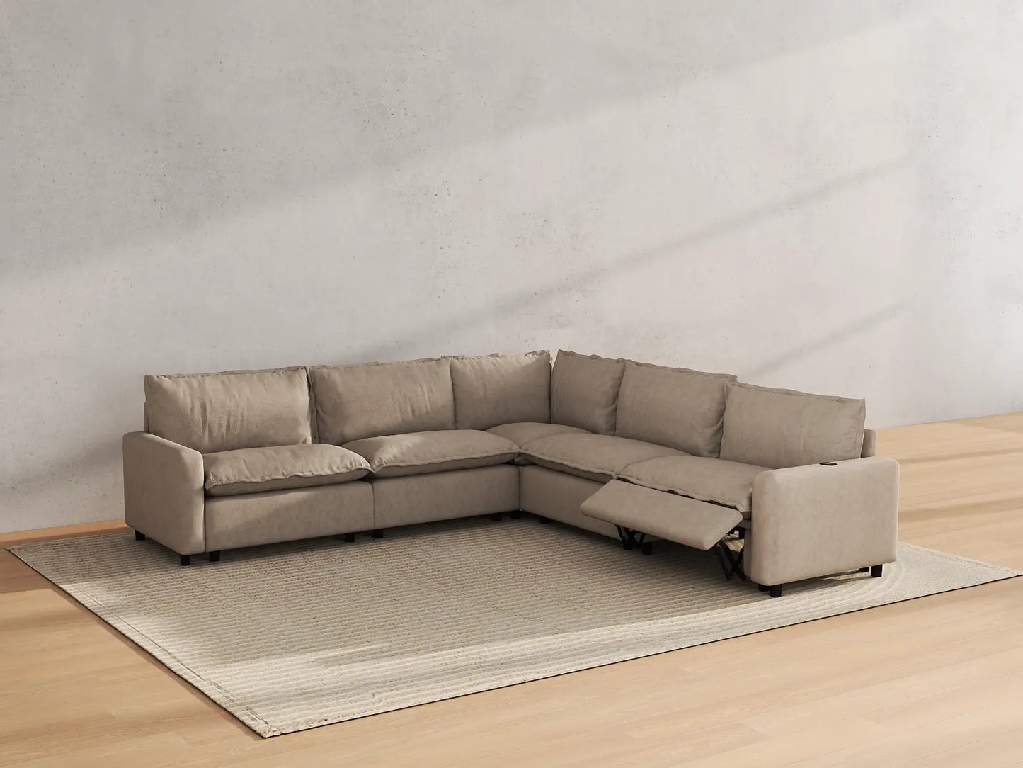 Modular Cero Reclining Sectionals | 5-Piece Khaki Linen Large Space V-Shaped Sectionals 5-Seater