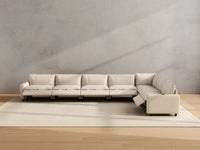 Modular Cero Sectional Reclining Couch | 7-Piece Beige Linen Large Space V-Shaped Sectionals 7-Seater