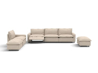 6 Piece Beige Linen Cinema Ready Corner Sectionals 4 Seater with 2 Ottomans 2