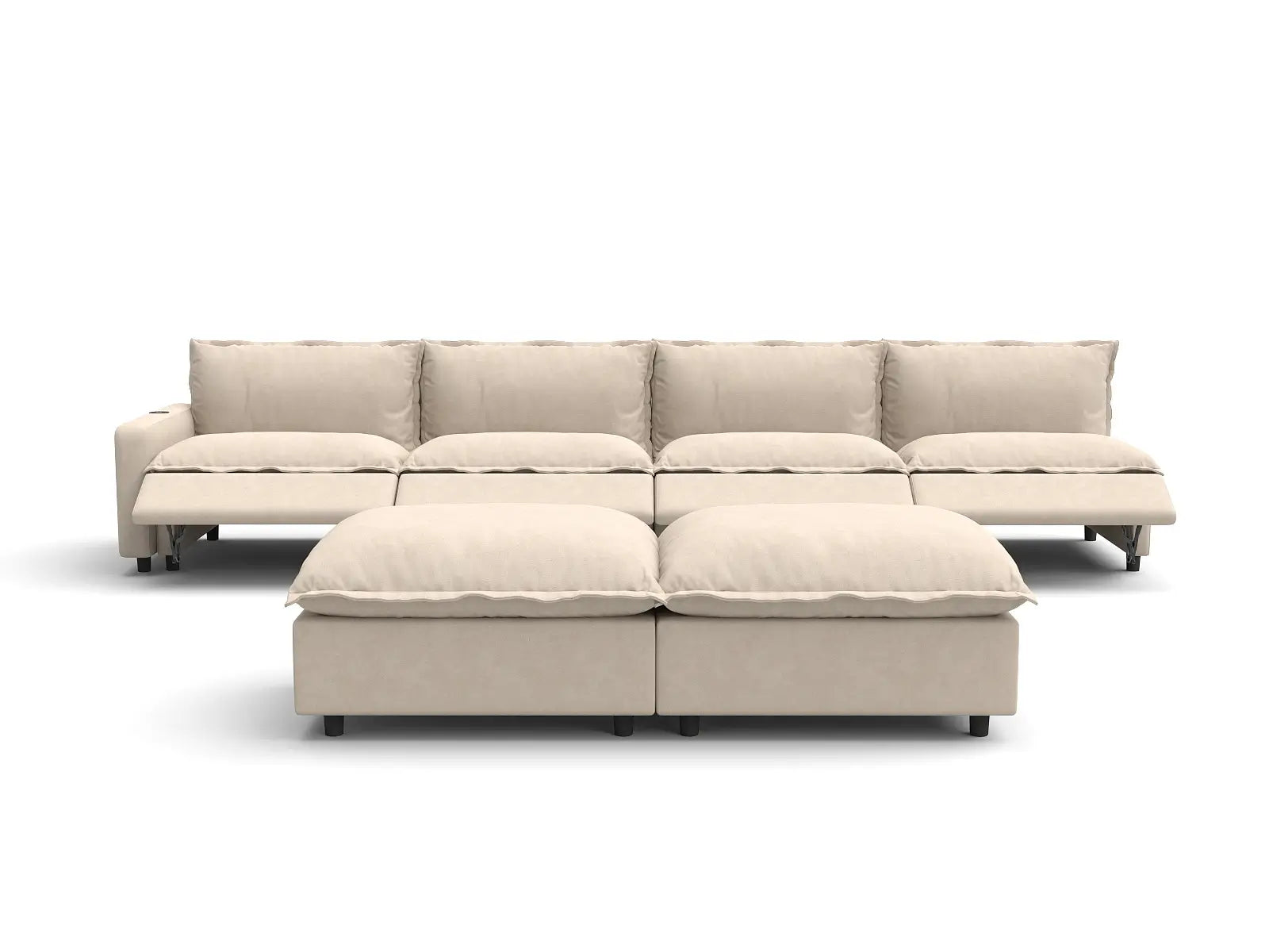 6 Piece Beige Linen Cinema Ready Sofa Sets 4 Seater with 2 Ottomans 3