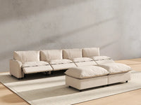 6 Piece Beige Linen Cinema Ready Sofa Sets 4 Seater with 2 Ottomans 6