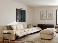 6 Piece Beige Linen Cinema Ready Sofa Sets 4 Seater with 2 Ottomans 7