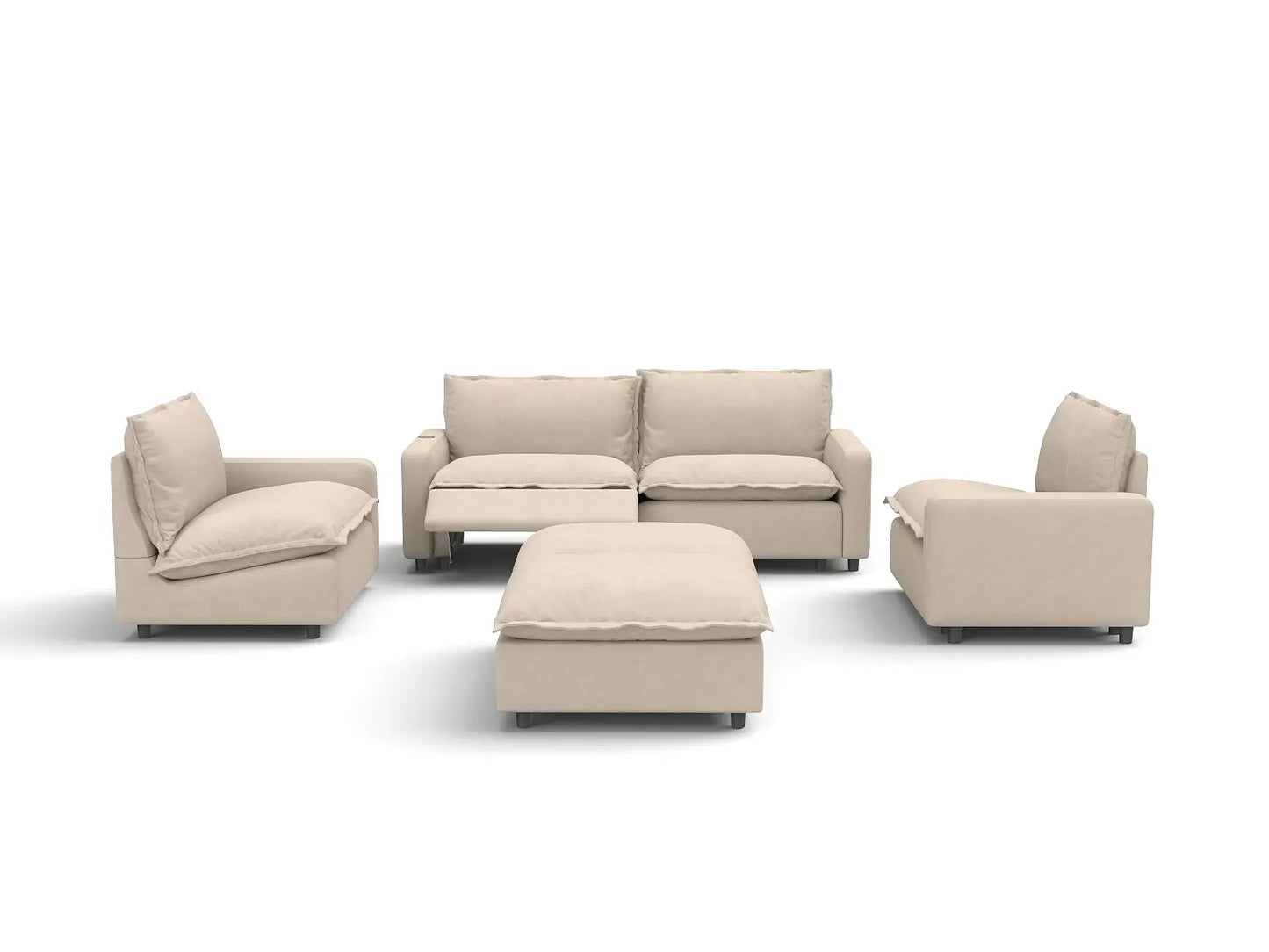6 Piece Beige Linen Everyone Reclines U Shaped Sectionals 4 Seater with 2 Ottomans 2