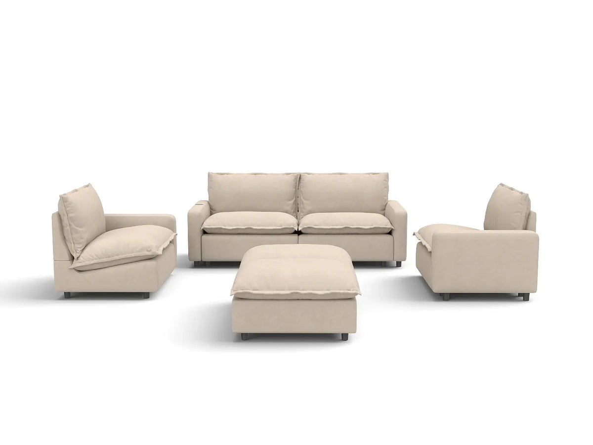 6 Piece Beige Linen Everyone Reclines U Shaped Sectionals 4 Seater with 2 Ottomans 3