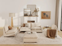 6 Piece Beige Linen Everyone Reclines U Shaped Sectionals 4 Seater with 2 Ottomans 7