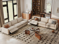 6 Piece Beige Linen Grand Estate V Shaped Sectionals 6 Seater 1