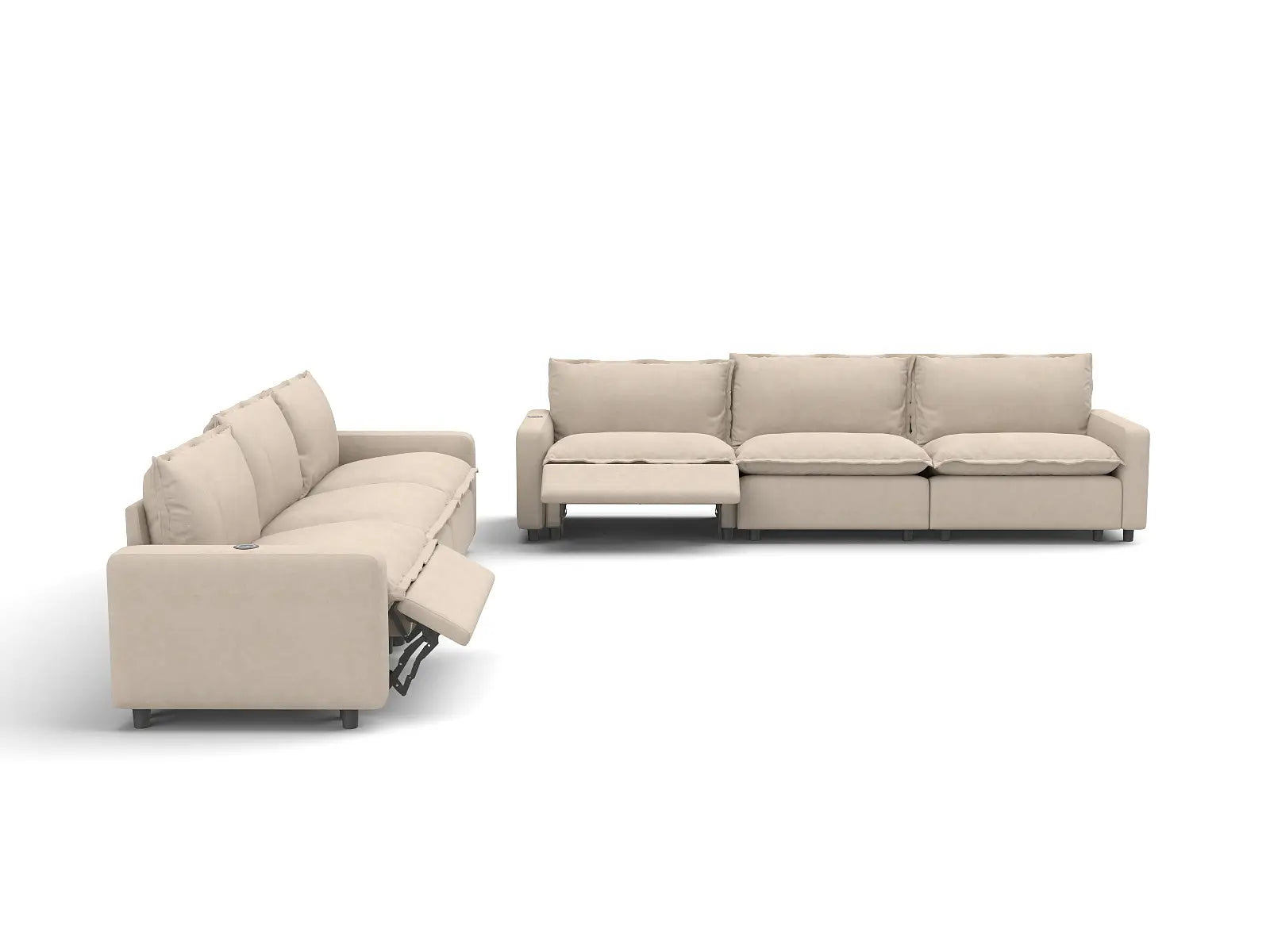 6 Piece Beige Linen Grand Estate V Shaped Sectionals 6 Seater 2