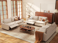 6 Piece Beige Linen Large Space U Shaped Sectionals 6 Seater 1