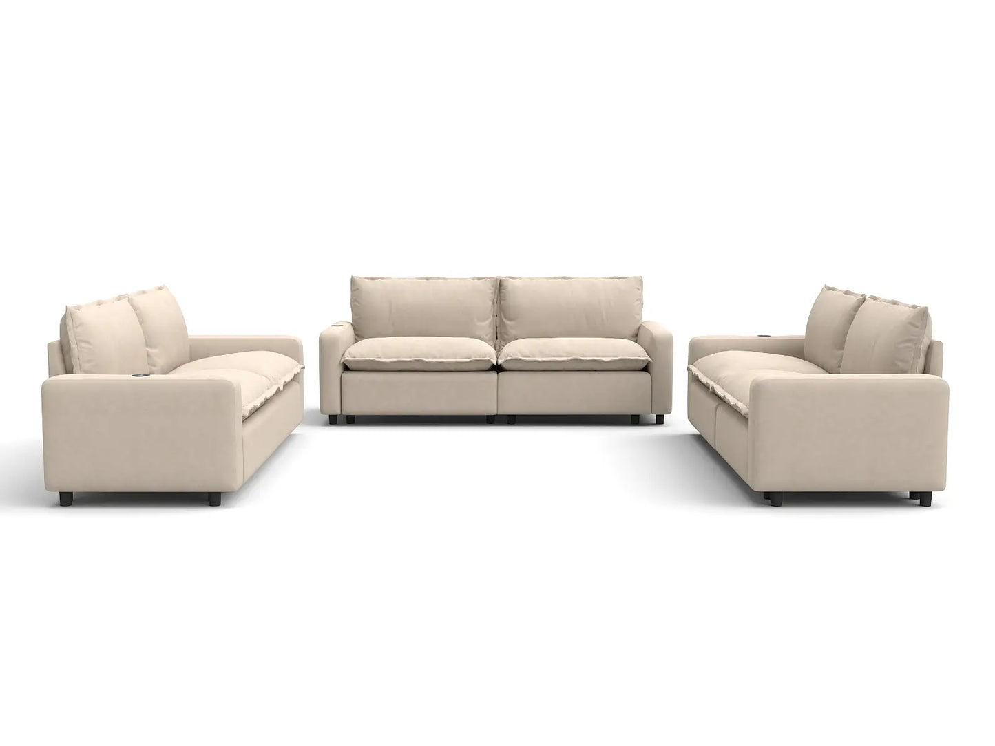 6 Piece Beige Linen Large Space U Shaped Sectionals 6 Seater 2