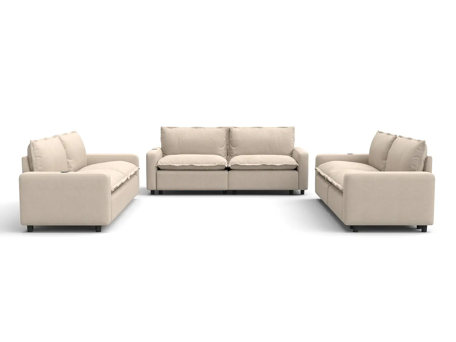 6 Piece Beige Linen Large Space U Shaped Sectionals 6 Seater 2