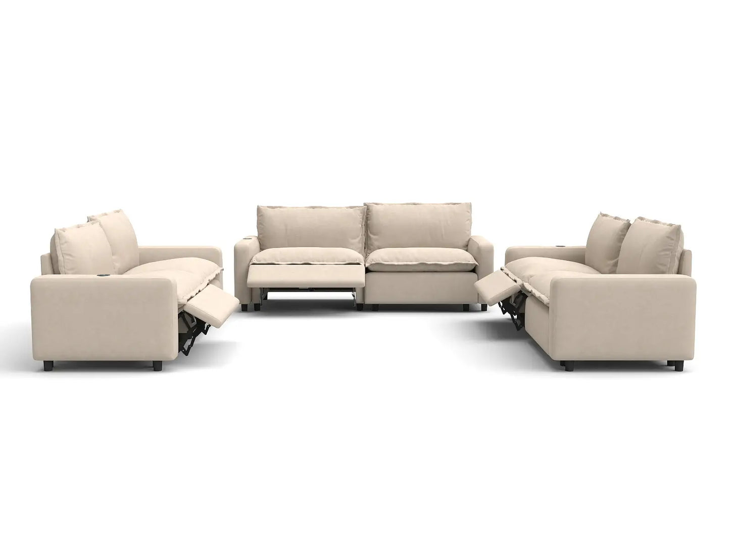 6 Piece Beige Linen Large Space U Shaped Sectionals 6 Seater 3