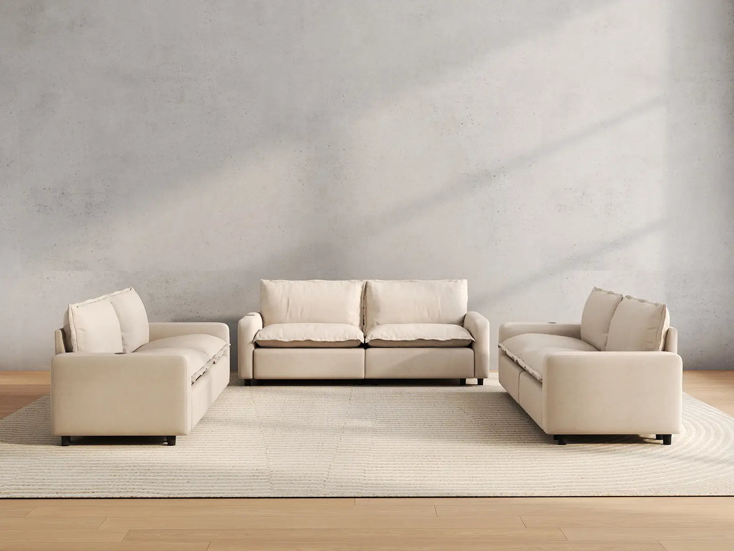 6 Piece Beige Linen Large Space U Shaped Sectionals 6 Seater 4